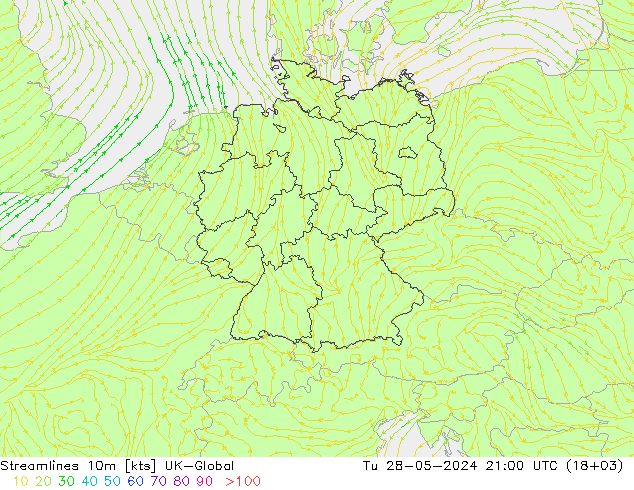 Streamlines 10m UK-Global Tu 28.05.2024 21 UTC