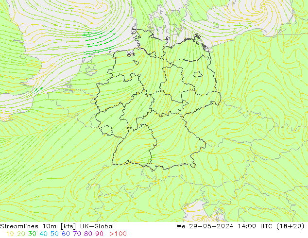 Stromlinien 10m UK-Global Mi 29.05.2024 14 UTC