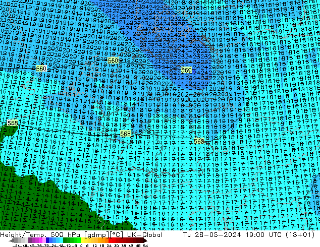 Yükseklik/Sıc. 500 hPa UK-Global Sa 28.05.2024 19 UTC