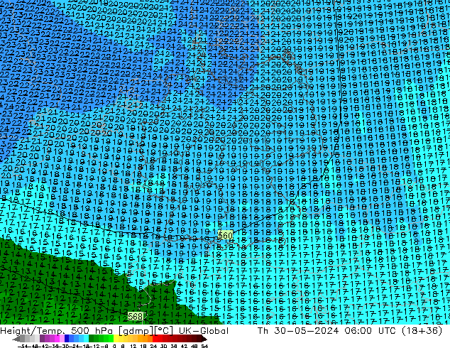 Hoogte/Temp. 500 hPa UK-Global do 30.05.2024 06 UTC