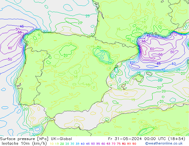 Isotachs (kph) UK-Global  31.05.2024 00 UTC