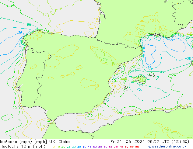 Isotachs (mph) UK-Global ven 31.05.2024 06 UTC