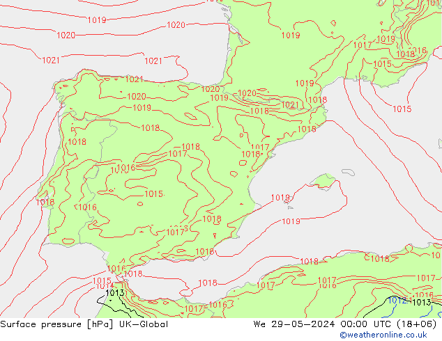 Surface pressure UK-Global We 29.05.2024 00 UTC