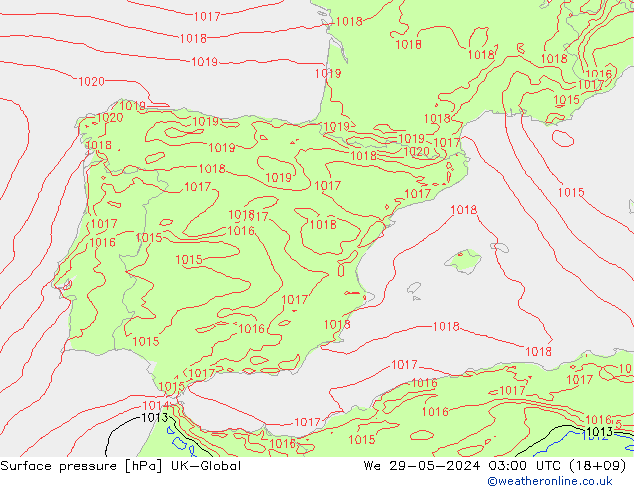 pressão do solo UK-Global Qua 29.05.2024 03 UTC