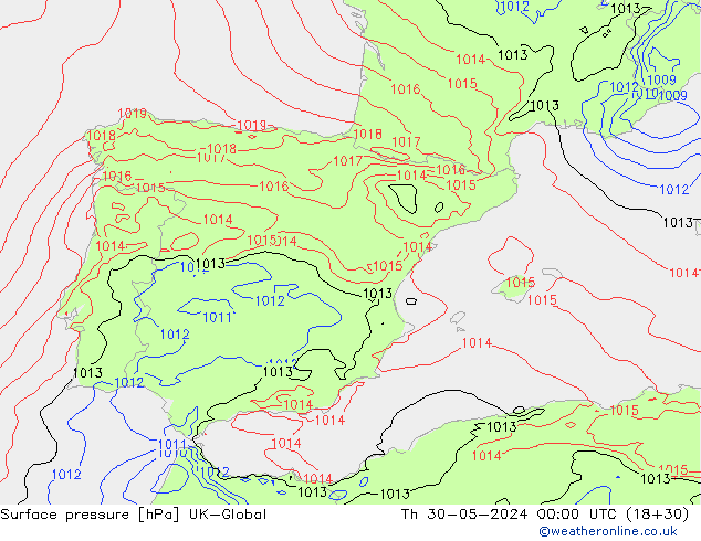 pressão do solo UK-Global Qui 30.05.2024 00 UTC