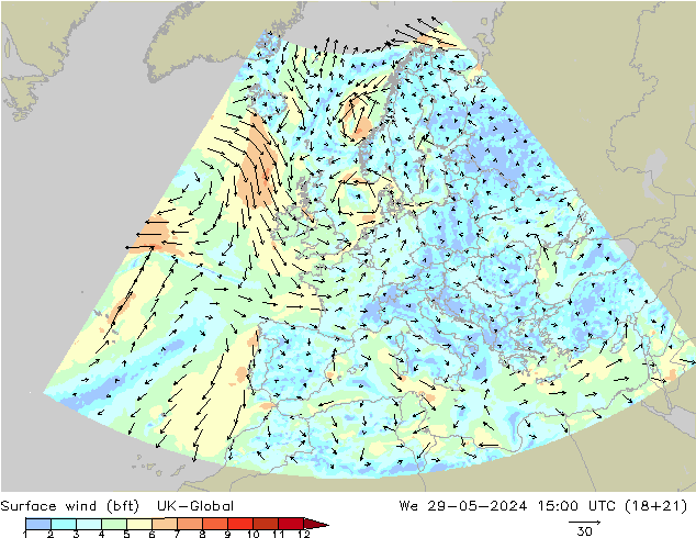 Bodenwind (bft) UK-Global Mi 29.05.2024 15 UTC