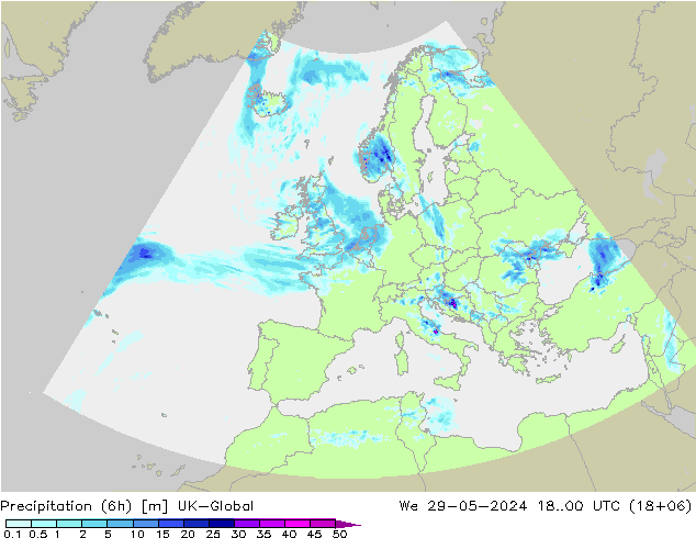 Precipitation (6h) UK-Global We 29.05.2024 00 UTC