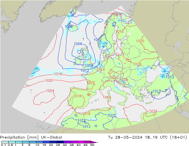 Precipitation UK-Global Tu 28.05.2024 19 UTC