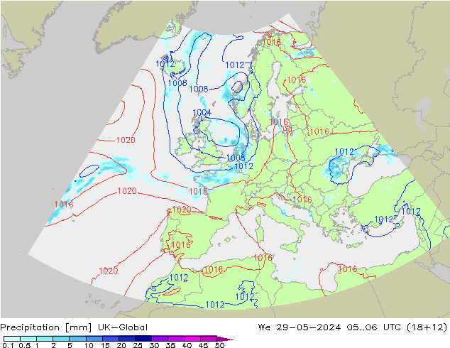 Precipitation UK-Global We 29.05.2024 06 UTC