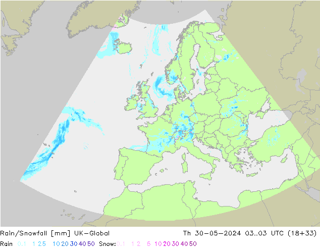 Rain/Snowfall UK-Global Čt 30.05.2024 03 UTC