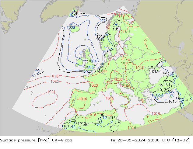 Atmosférický tlak UK-Global Út 28.05.2024 20 UTC