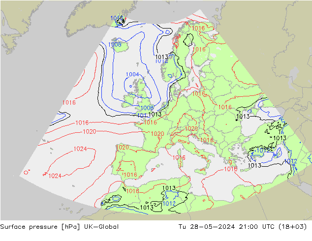 Presión superficial UK-Global mar 28.05.2024 21 UTC