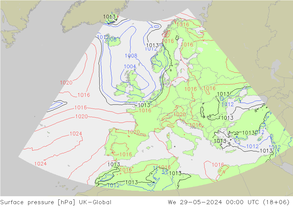 pression de l'air UK-Global mer 29.05.2024 00 UTC