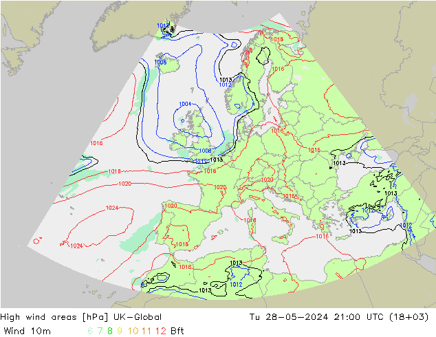 High wind areas UK-Global Tu 28.05.2024 21 UTC