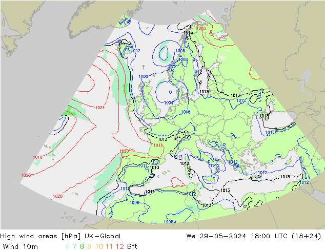 High wind areas UK-Global 星期三 29.05.2024 18 UTC