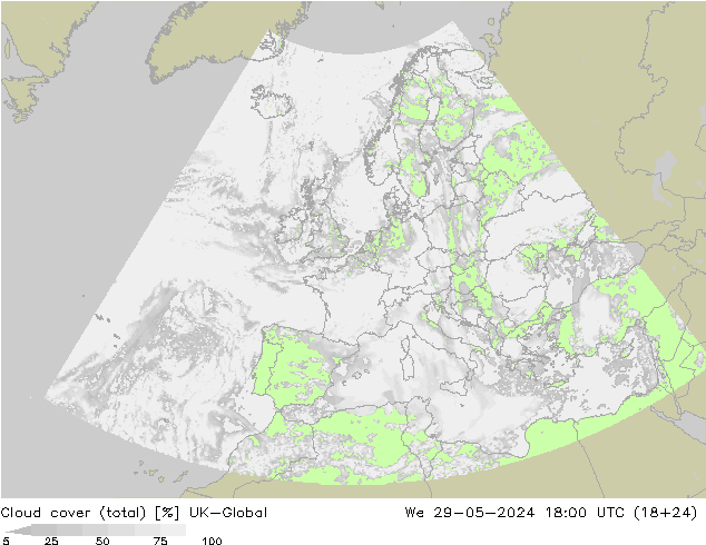 zachmurzenie (suma) UK-Global śro. 29.05.2024 18 UTC