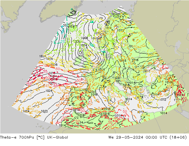 Theta-e 700hPa UK-Global wo 29.05.2024 00 UTC