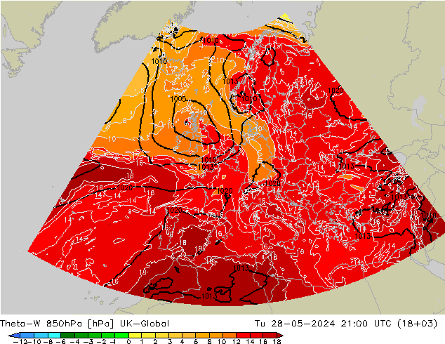 Theta-W 850hPa UK-Global wto. 28.05.2024 21 UTC