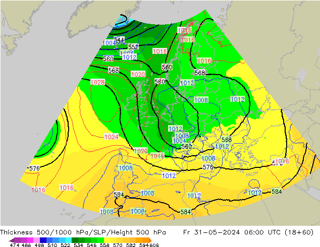 Thck 500-1000hPa UK-Global Fr 31.05.2024 06 UTC