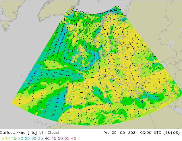 Surface wind UK-Global We 29.05.2024 00 UTC