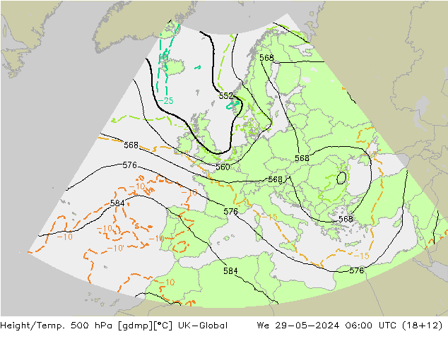 Geop./Temp. 500 hPa UK-Global mié 29.05.2024 06 UTC