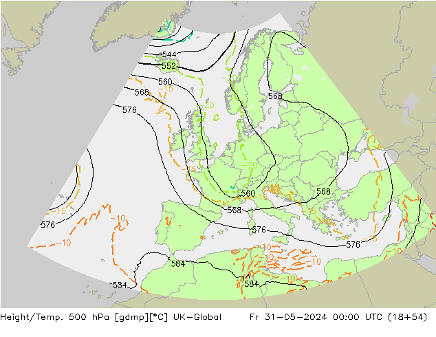 Géop./Temp. 500 hPa UK-Global ven 31.05.2024 00 UTC
