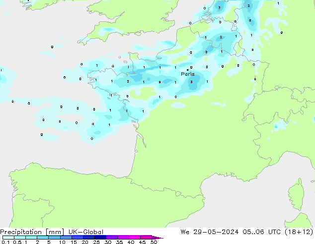 Precipitation UK-Global We 29.05.2024 06 UTC