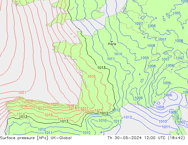 Atmosférický tlak UK-Global Čt 30.05.2024 12 UTC