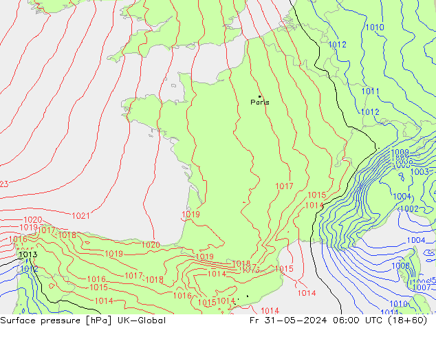 Luchtdruk (Grond) UK-Global vr 31.05.2024 06 UTC