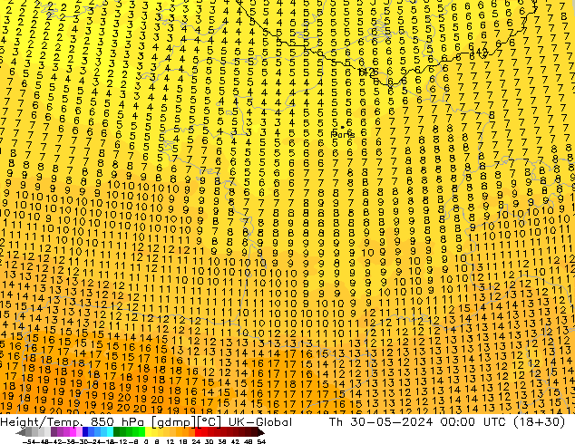 Géop./Temp. 850 hPa UK-Global jeu 30.05.2024 00 UTC