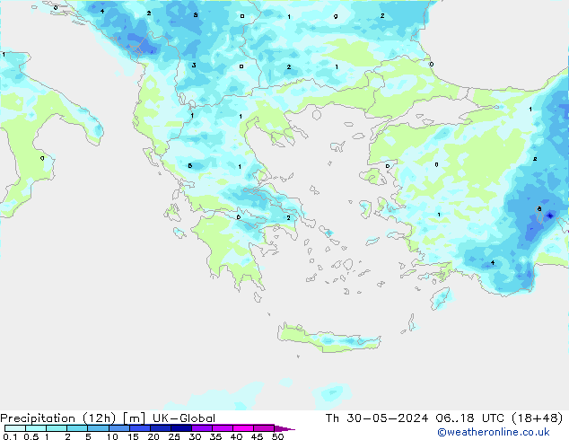 Yağış (12h) UK-Global Per 30.05.2024 18 UTC