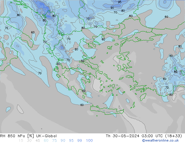 RH 850 hPa UK-Global Th 30.05.2024 03 UTC