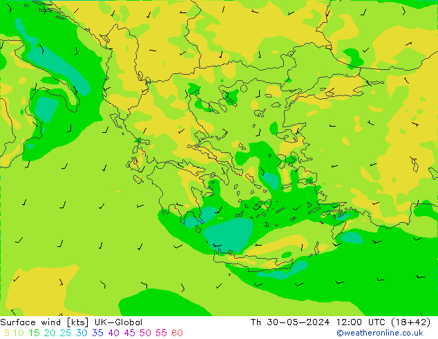 Rüzgar 10 m UK-Global Per 30.05.2024 12 UTC