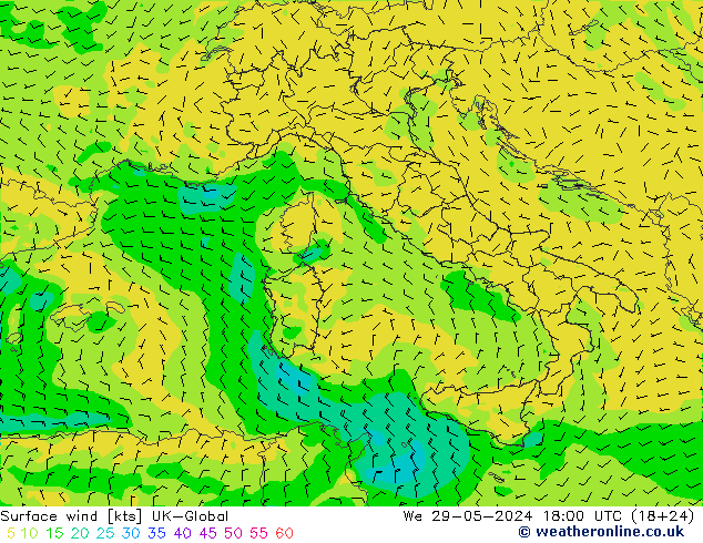 Viento 10 m UK-Global mié 29.05.2024 18 UTC