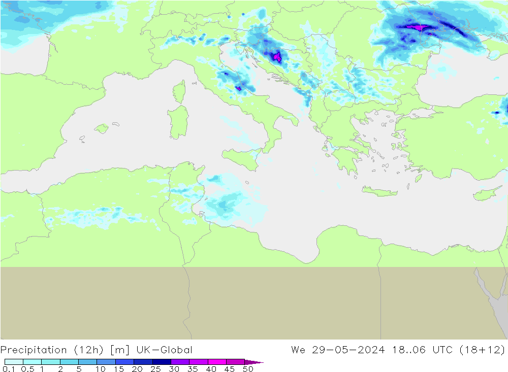 Precipitation (12h) UK-Global St 29.05.2024 06 UTC