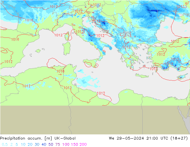 Precipitation accum. UK-Global Qua 29.05.2024 21 UTC