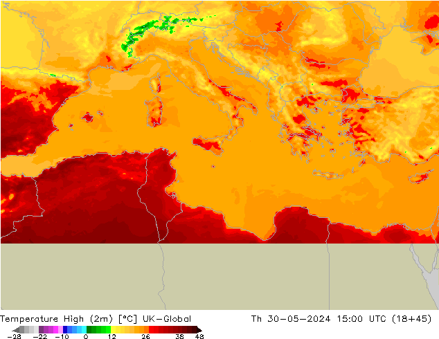 Темпер. макс 2т UK-Global чт 30.05.2024 15 UTC