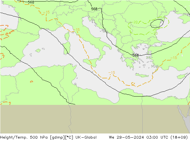 Height/Temp. 500 hPa UK-Global St 29.05.2024 03 UTC