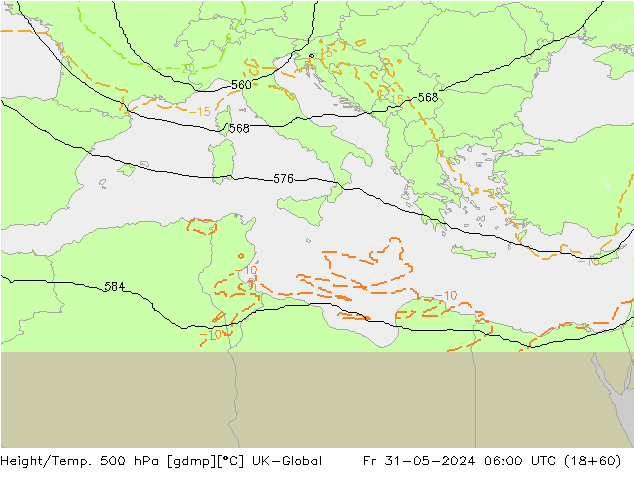 Height/Temp. 500 hPa UK-Global ven 31.05.2024 06 UTC
