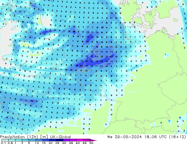 Precipitation (12h) UK-Global We 29.05.2024 06 UTC