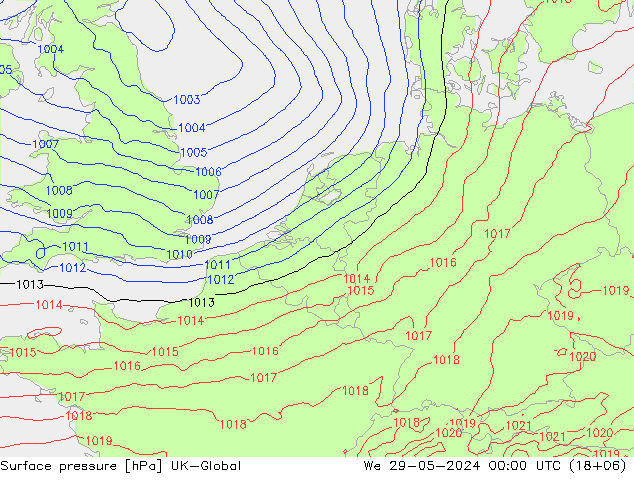 Luchtdruk (Grond) UK-Global wo 29.05.2024 00 UTC