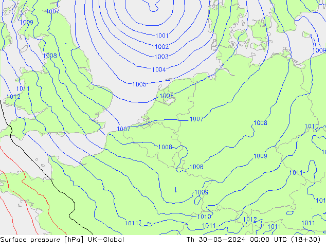 Surface pressure UK-Global Th 30.05.2024 00 UTC