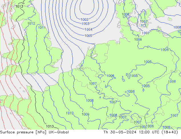 Atmosférický tlak UK-Global Čt 30.05.2024 12 UTC