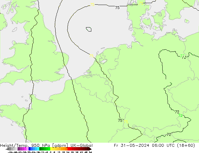 Height/Temp. 950 hPa UK-Global Fr 31.05.2024 06 UTC