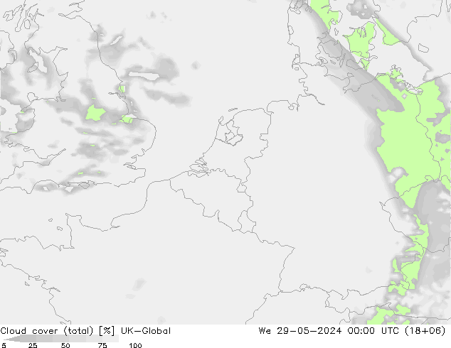 Cloud cover (total) UK-Global St 29.05.2024 00 UTC