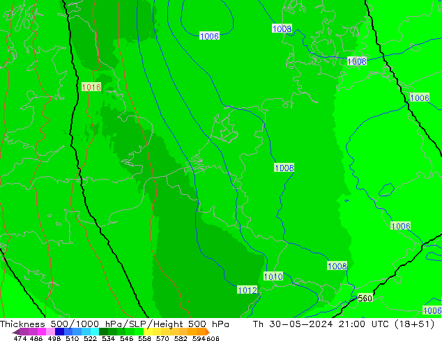 Schichtdicke 500-1000 hPa UK-Global Do 30.05.2024 21 UTC