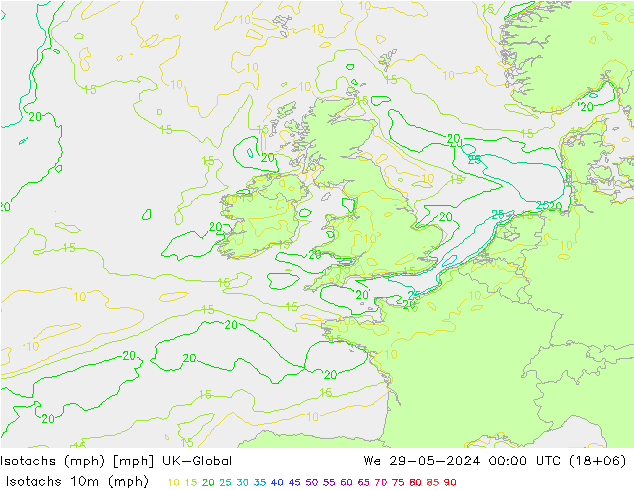 Isotachen (mph) UK-Global wo 29.05.2024 00 UTC