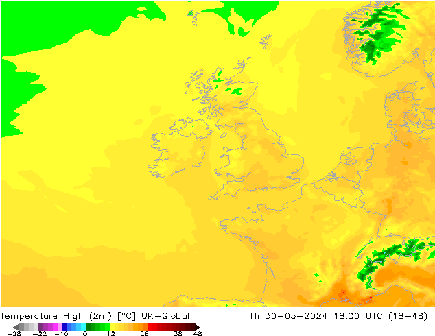 Темпер. макс 2т UK-Global чт 30.05.2024 18 UTC