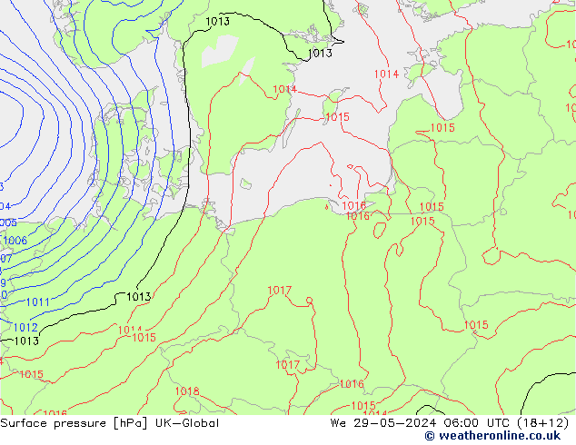 Surface pressure UK-Global We 29.05.2024 06 UTC