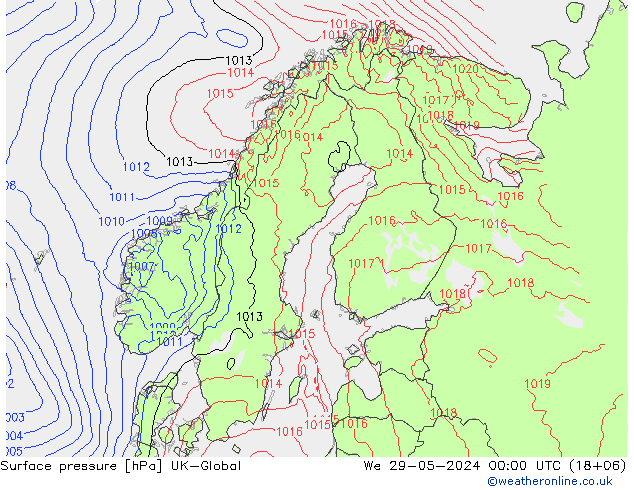 pressão do solo UK-Global Qua 29.05.2024 00 UTC